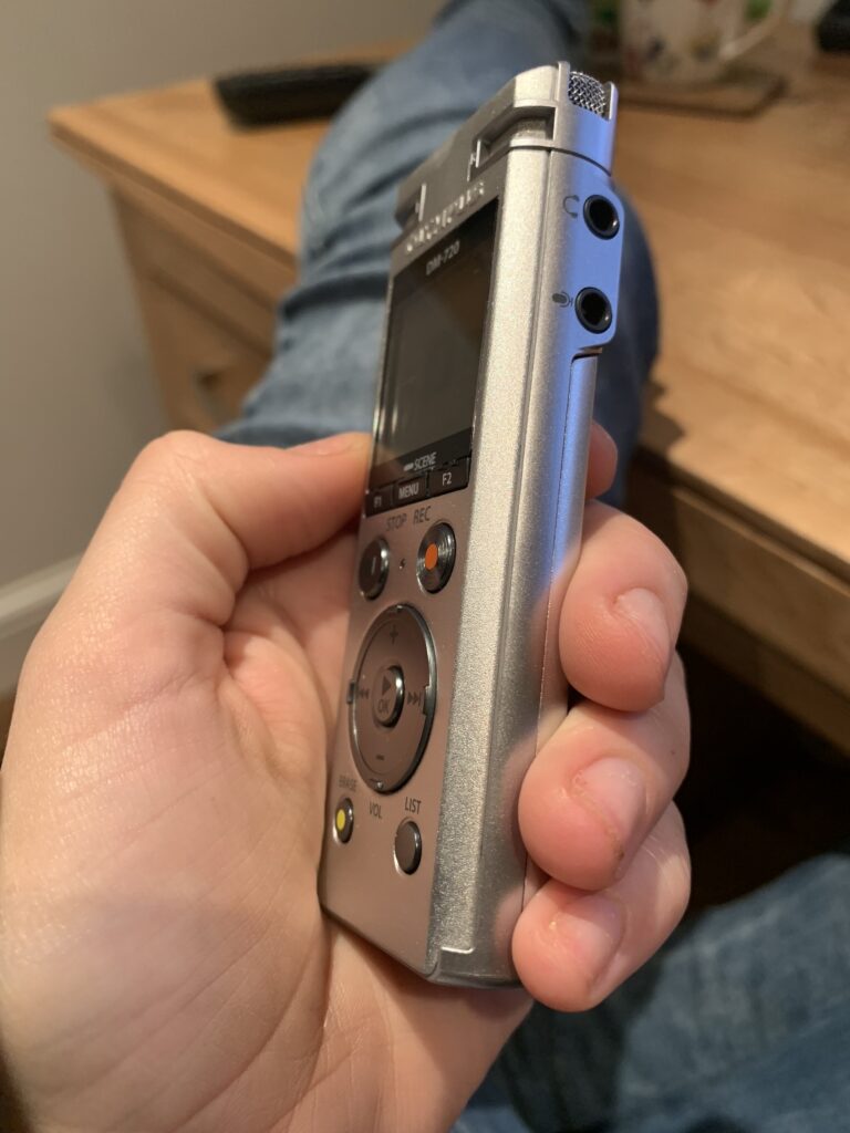 A dictaphone for transcription services.